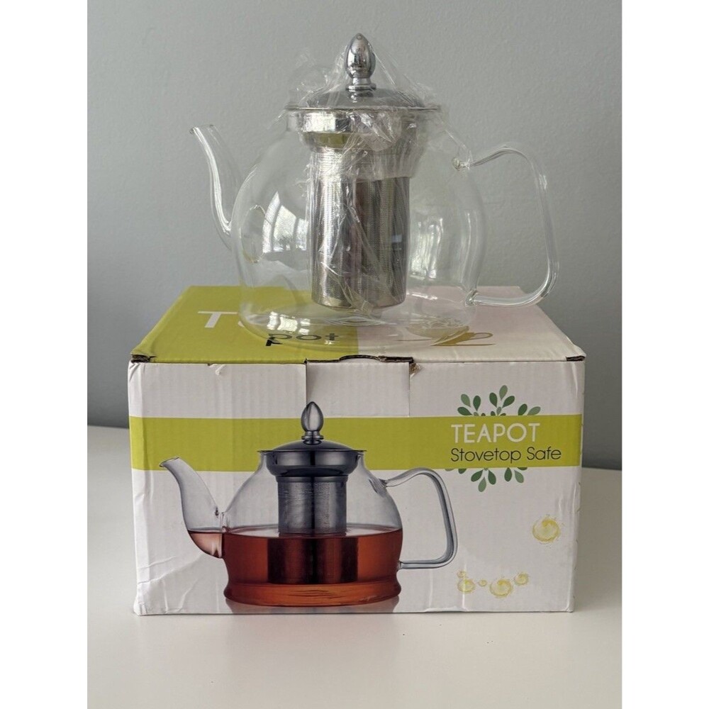 HIWARE 1000ml Glass Teapot Removable Infuser Stovetop Safe Blooming Loose Leaf
